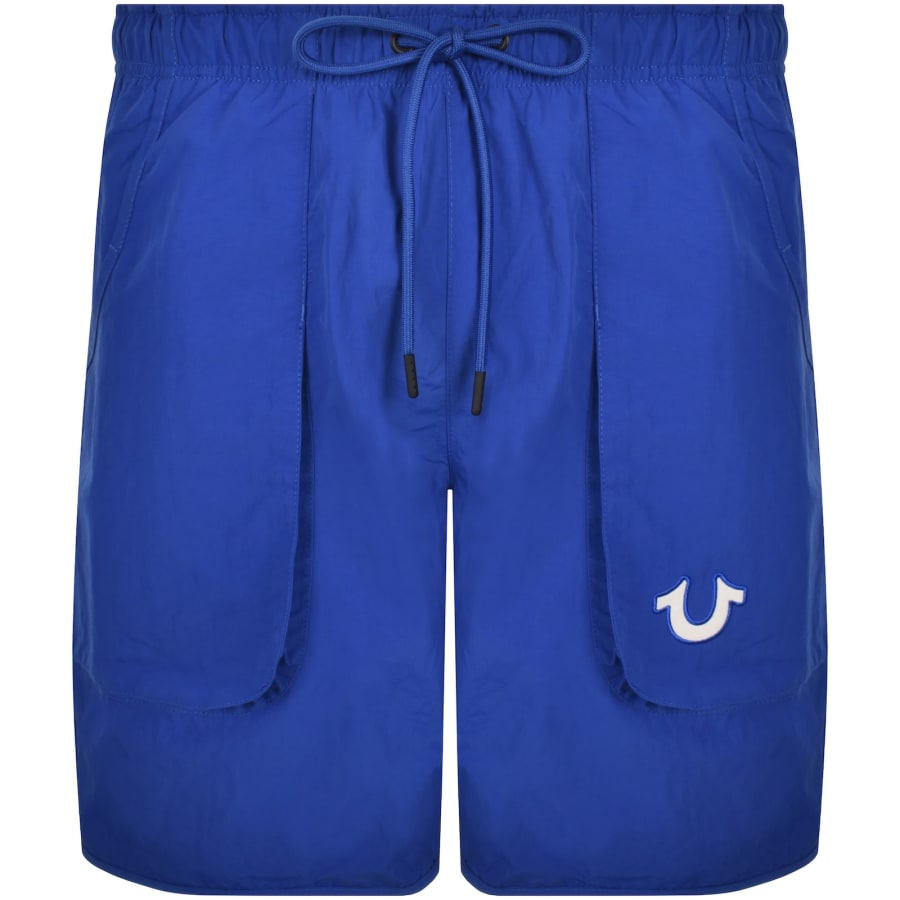 True Religion Curved Nylon Swim Shorts Blue | Mainline Menswear us